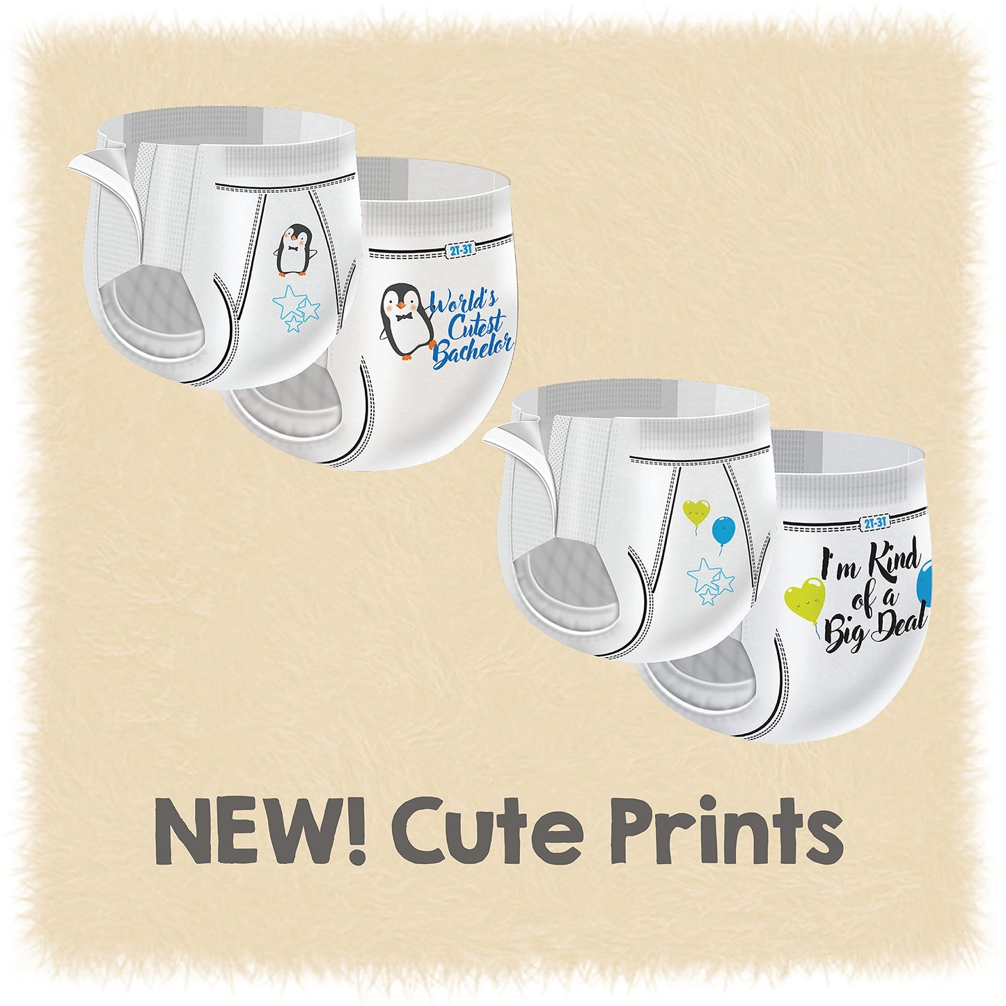 Cuties Boys 2T/3T Refastenable Potty Training Pants, Hypoallergenic With Skin Smart, 104 Count