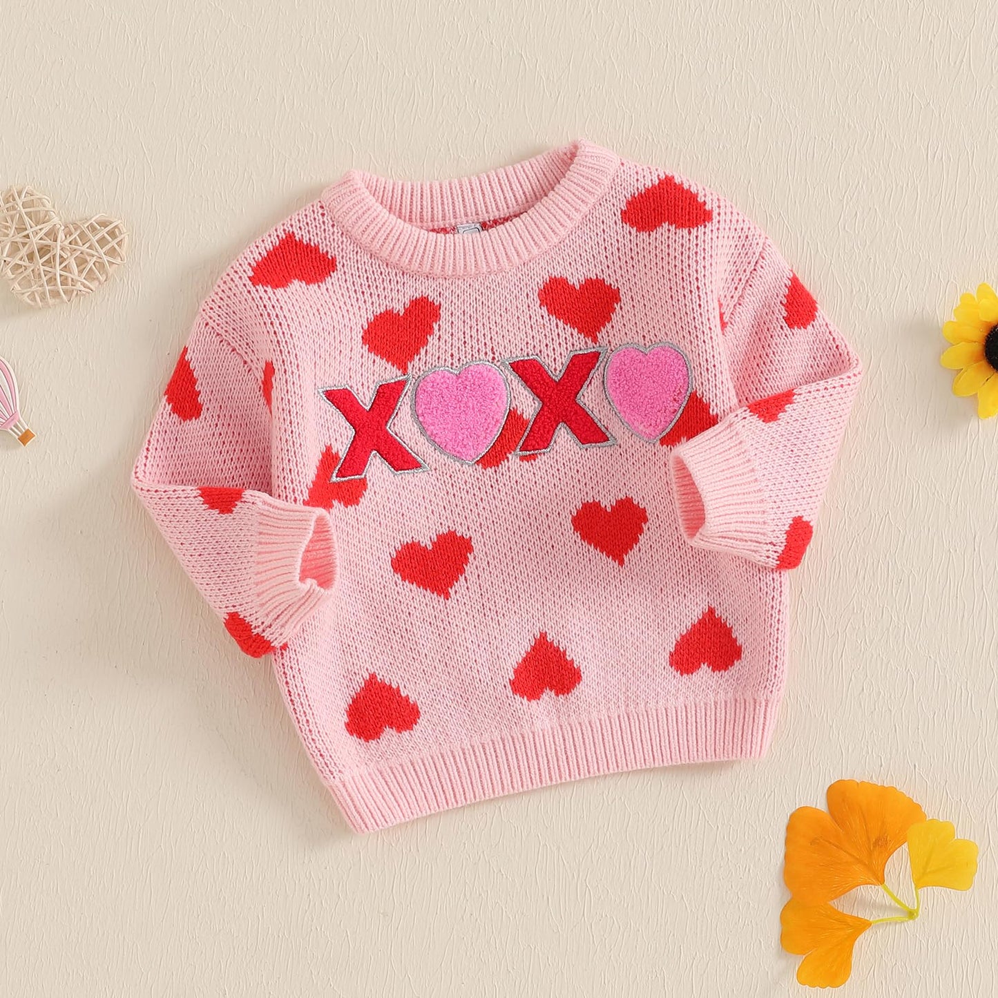 Ayalinggo Valentines Day Baby Girl Boy Outfit Pink Heart Knit Sweater Long Sleeve Crewneck Sweatshirt Spring Winter Clothes (Pin