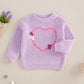 Baby Girl Cute Long Sleeve Heart Flowers Embroidery Oversized Sweater Toddler Valentine Outfit (Purple, 6-9 Months)