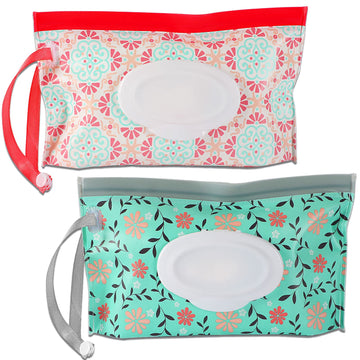 Febsnow 2 Pack Baby Wipe Pouch, Portable Wet Wipe Holder Container, Reusable And Refillable Travel Wet Wipes Dispenser Case
