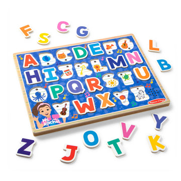 Melissa & Doug Ms. Rachel Wooden Phonics Alphabet Sound Puzzle with Light-Activated Sound Effects, 24-Piece Toddler Toys for Boy
