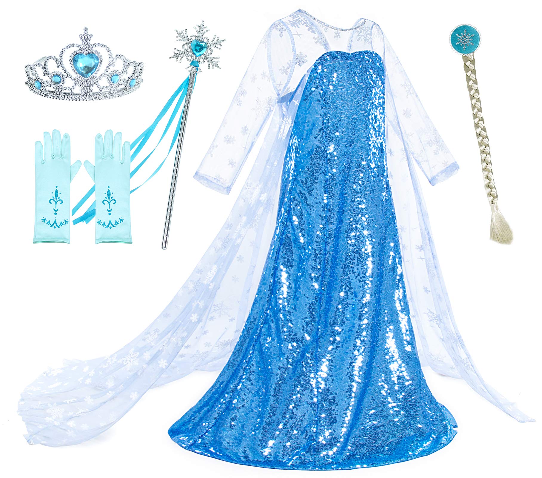 Luxury Shining Princess Costume Dress With Long Snowflake Cape For Girls Birthday Party 5T 6T