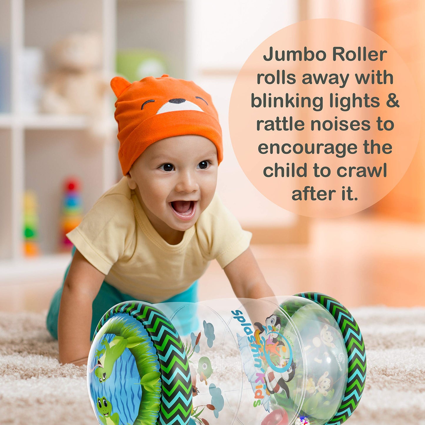 Splashinkids Infant Toys Beginner Crawl Along Game Ball Drop Maze Tummy Time Activity Center Early Development Jumbo Roller Rat