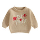 Nokpsedcb Baby Girl Cute Long Sleeve Heart Flowers Embroidery Oversized Sweater Toddler Valentine Outfit (Khaki Be Mine, 2-3 Yea
