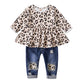 Xuanhao Infant Girl Clothes Cute Baby Girl Clothing Long Sleeve Leopard Tops Ripped Denim Jeans 2Pcs Baby Girl Fall Winter Cloth