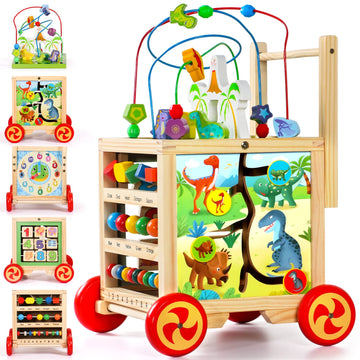 Baby Walker with Wheels Activity Cube for 1 Year Old, 6 in 1 Baby Activity Table Montessori Toys for 1 2 Year Old, First Birthda