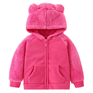 Amiyan Bear Ears Shape Fleece Warm Hoodies Clothes Toddler Zip-Up Light Jacket Sweatshirt Outwear For Baby Boys (Rose, 3-4T)