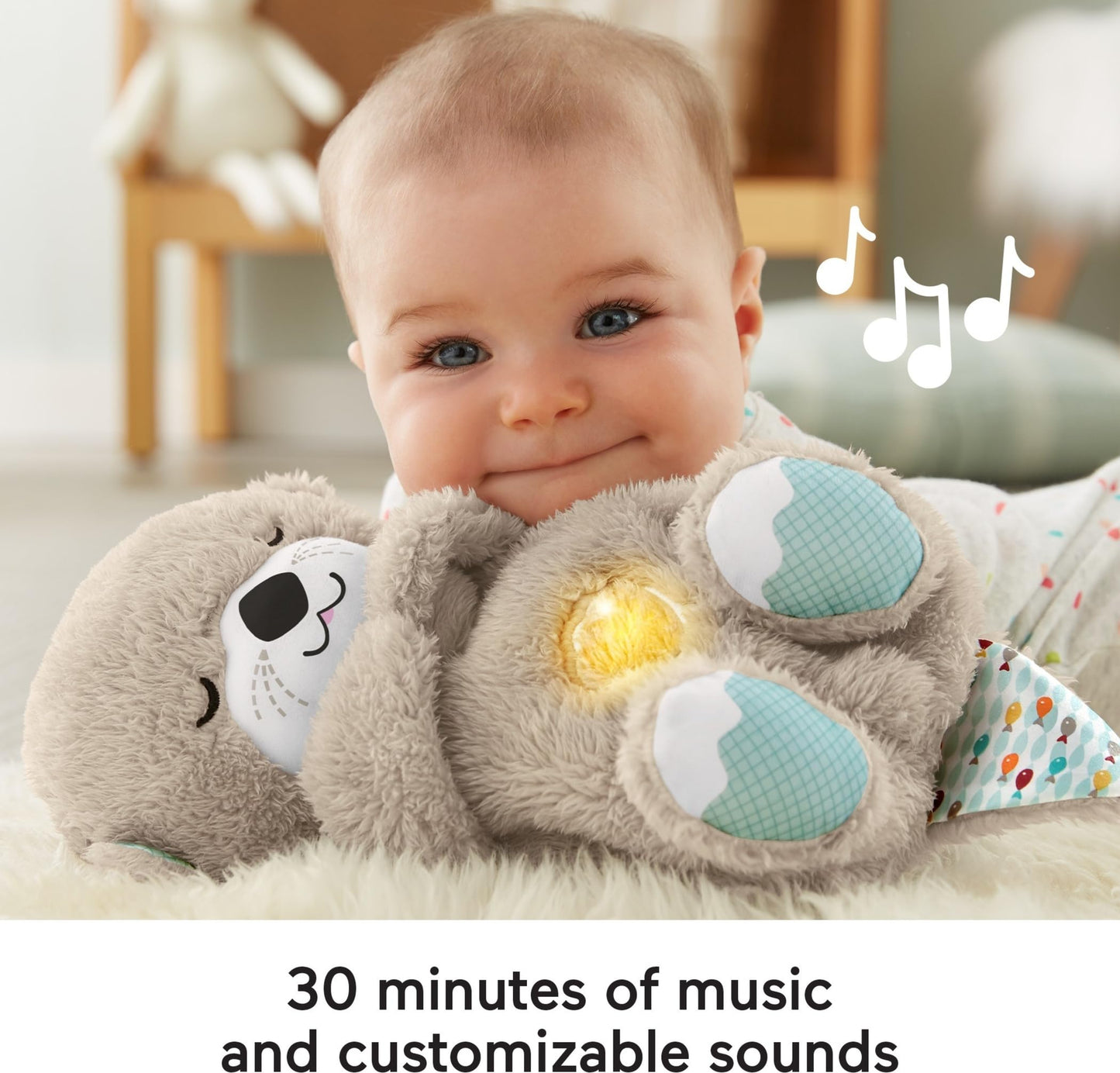 Fisher-Price Baby Toy Soothe n Snuggle Otter Portable Plush Sound Machine with Music Lights & Breathing Motion for Newborns 0+