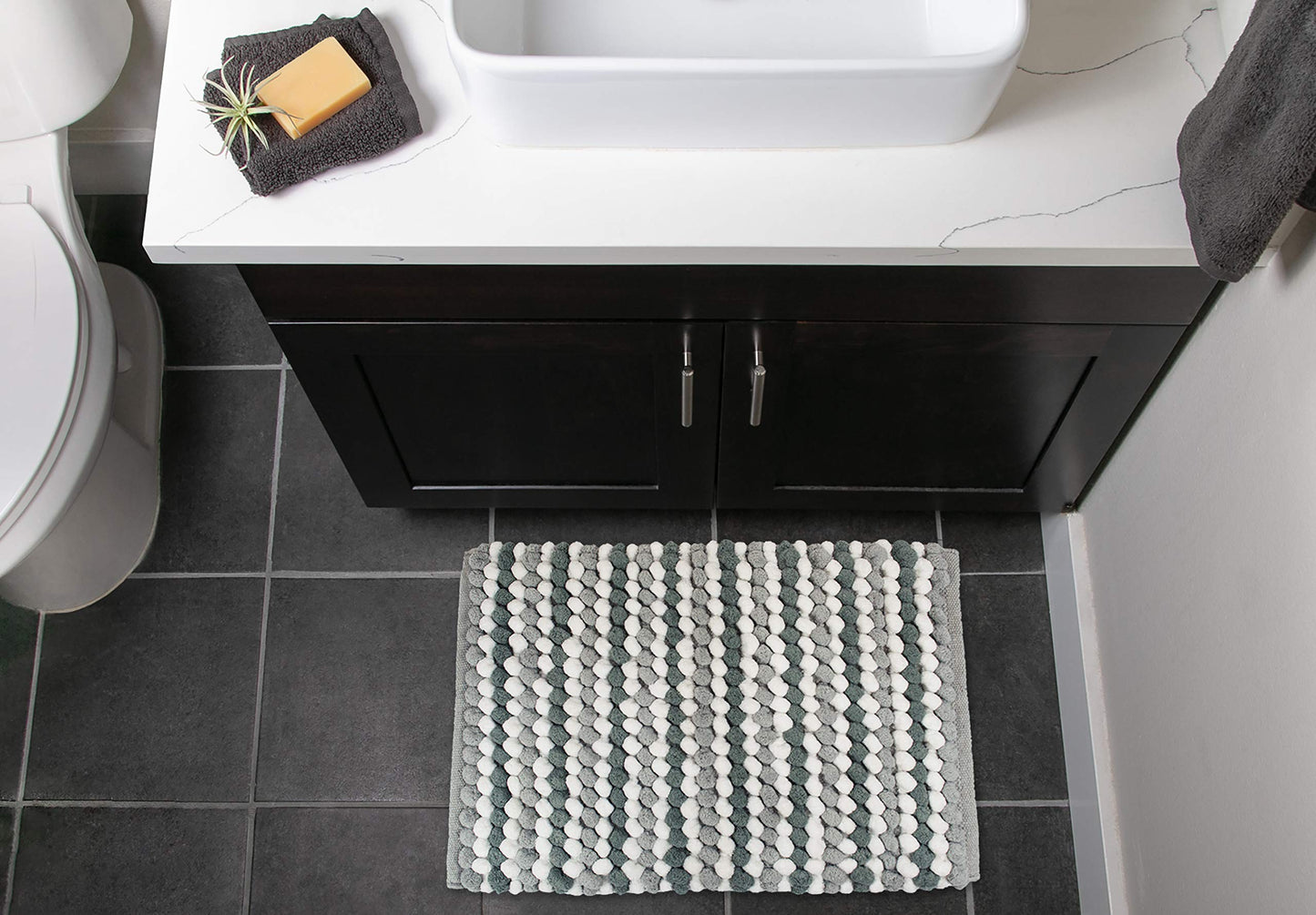 Dii Ultra Soft Chenille Bath Mat, Chunky Popcorn Bath Rug, 17X24', Gray Stripe