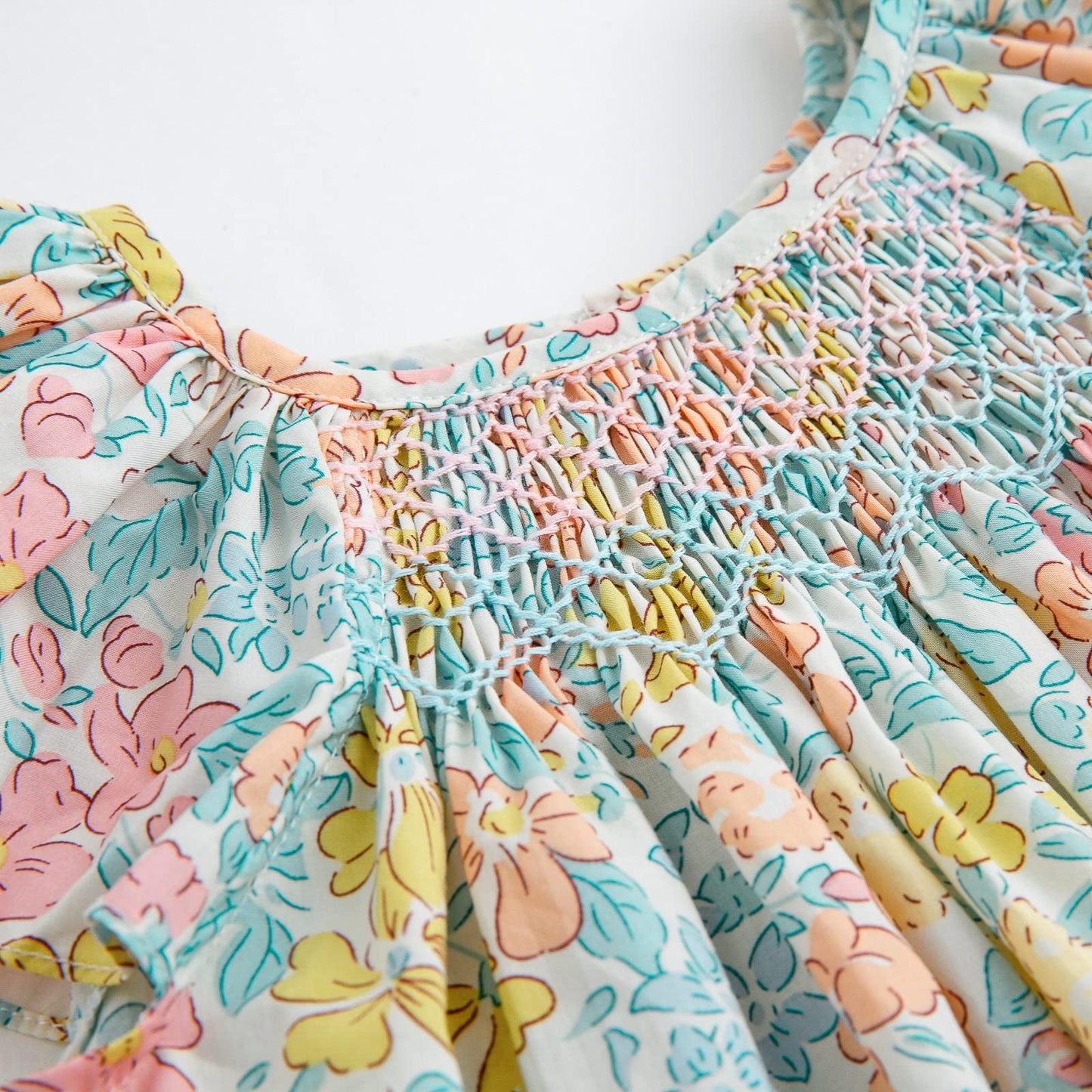 Simplee Kids Baby Floral Dress Toddler Smocking Dress Little Girls Casual Dress Floral Print Sundress For Spring Summer Dress 24
