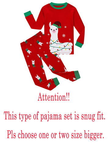 Christmas Llama Ugly Little Boys Girls Long Sleeve Pajamas Cotton Red Xmas Jammies Size 6
