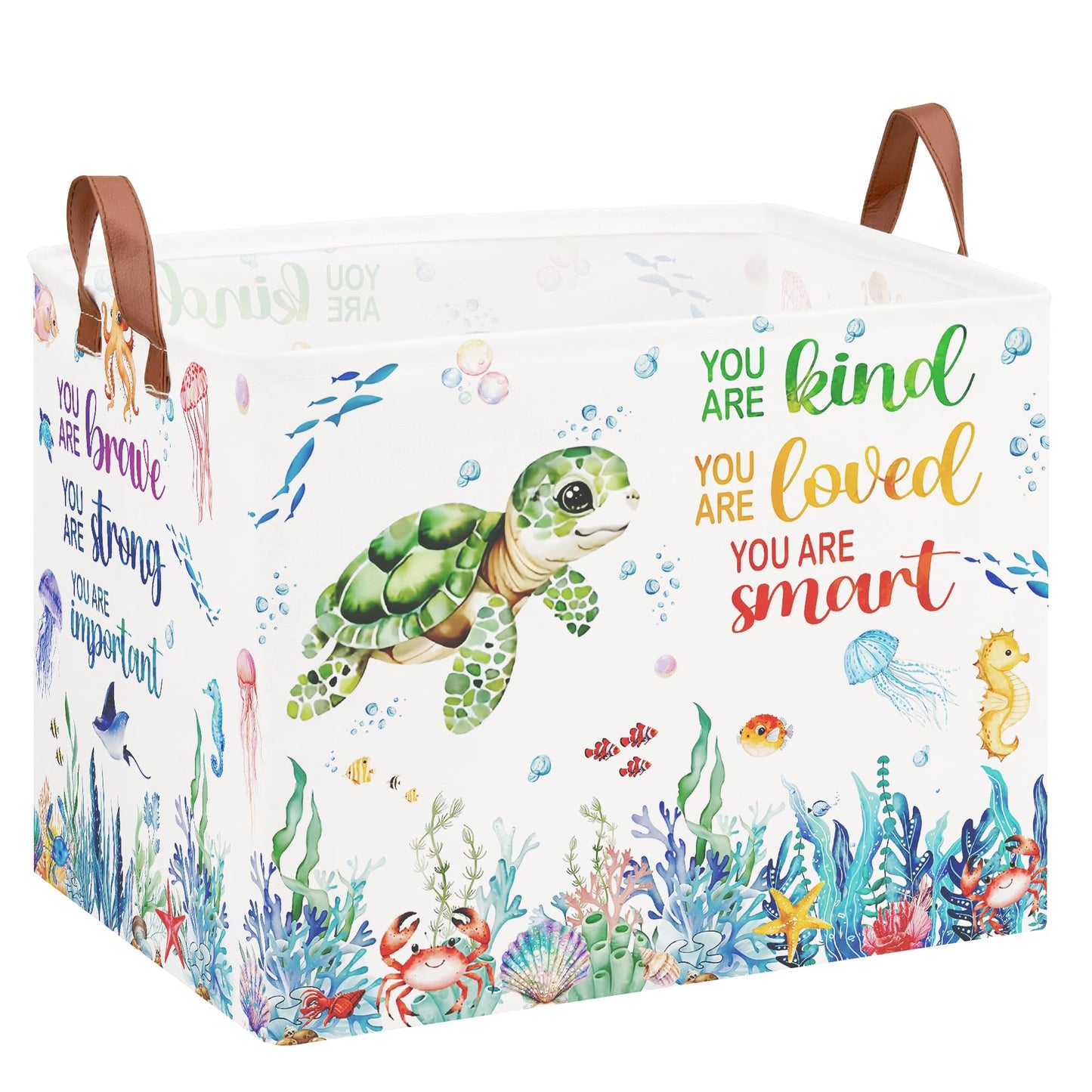 XHWZOF Sea Turtle Toy Basket, Beach Pool Toy Basket Ocean Nursery Decor Laundry Hamper Fish Towel Storage Bin Under The Sea Nurs