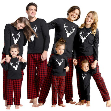 Iffei Matching Family Pajamas Sets Christmas Pj'S With Deer Long Sleeve Tee And Plaid Pants Loungewear 2 Years