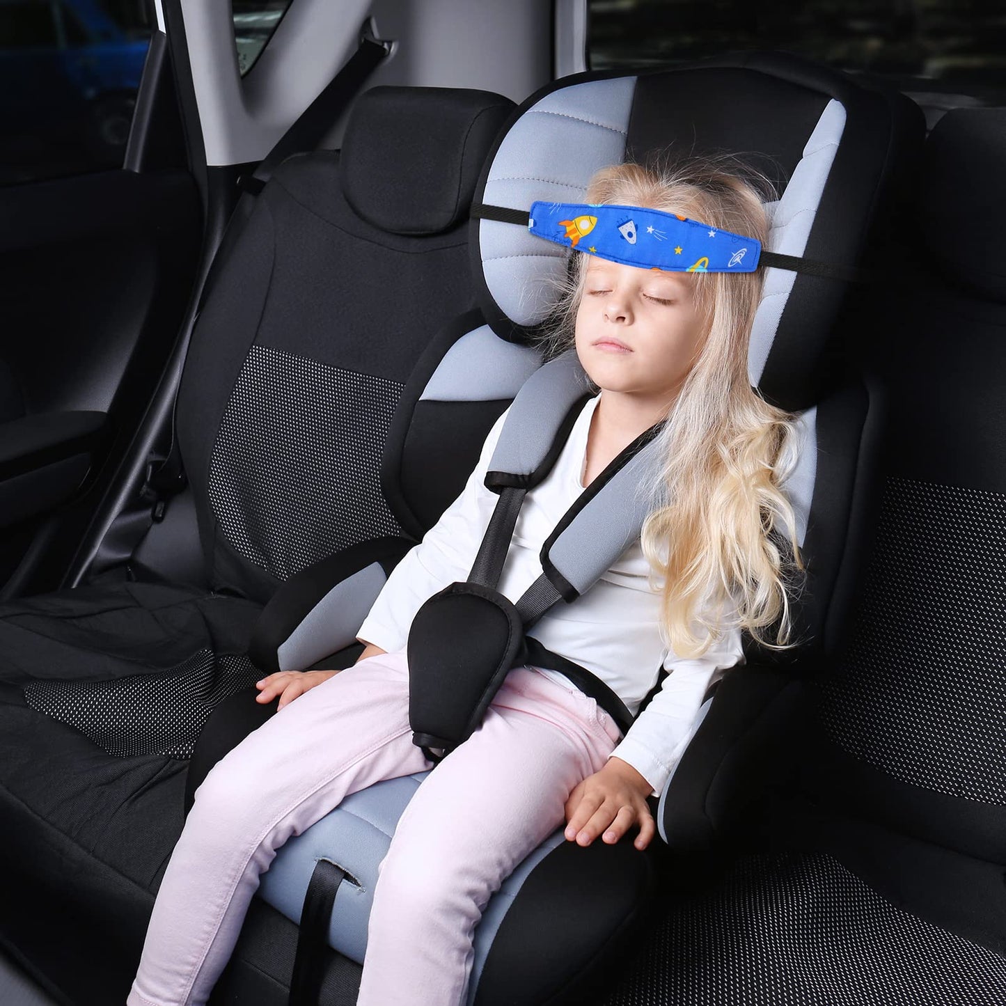 Hestya 2 Pieces Baby Carseat Head Support Band Strap Headrest Stroller Seat Sleeping Headrest Neck Relief Head Strap Headband Fo