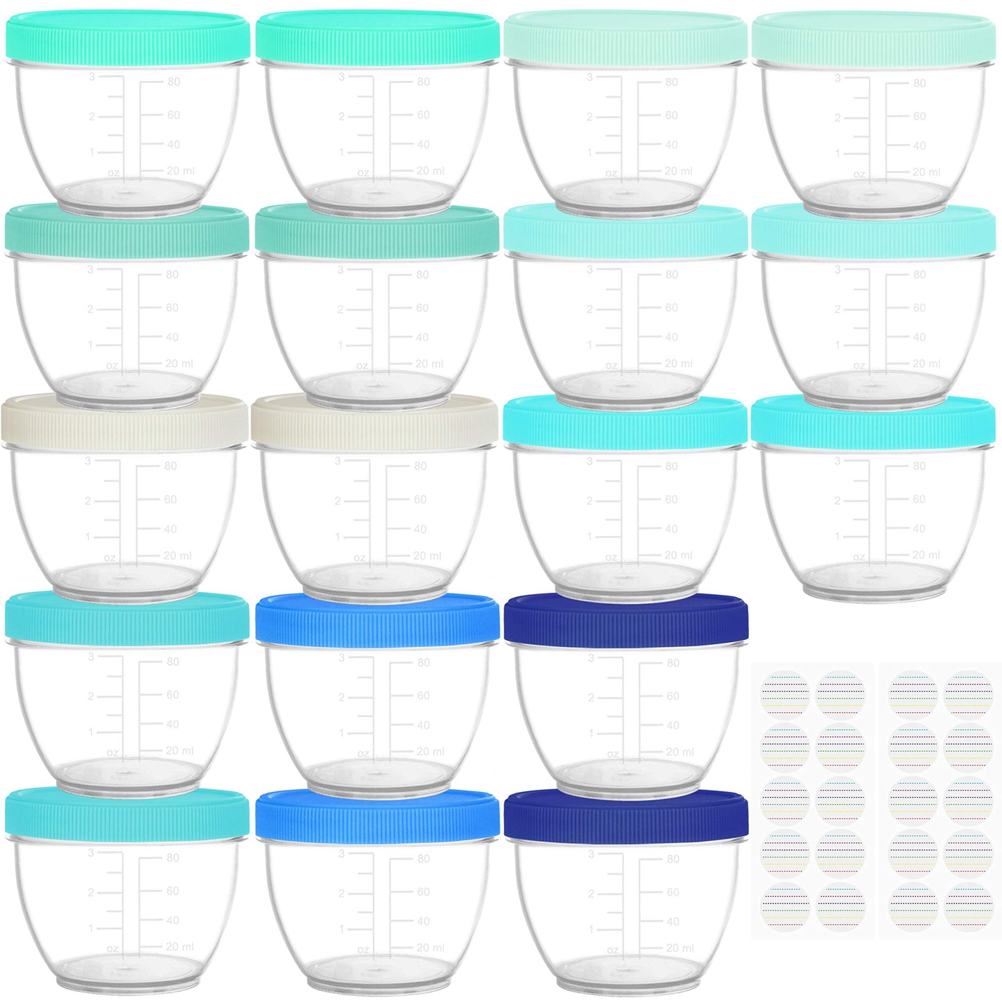 Youngever 18 Sets Baby Food Storage, 4 Ounce Baby Food Containers With Lids, 9 Coastal Colors, With Lids Labels