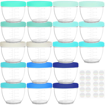 Youngever 18 Sets Baby Food Storage, 4 Ounce Baby Food Containers With Lids, 9 Coastal Colors, With Lids Labels