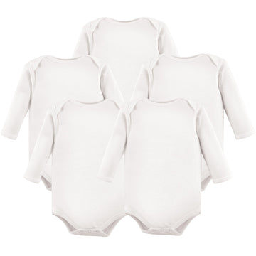 Hudson Baby Unisex Baby Cotton Long-Sleeve Bodysuits, White, 0-3 Months Us