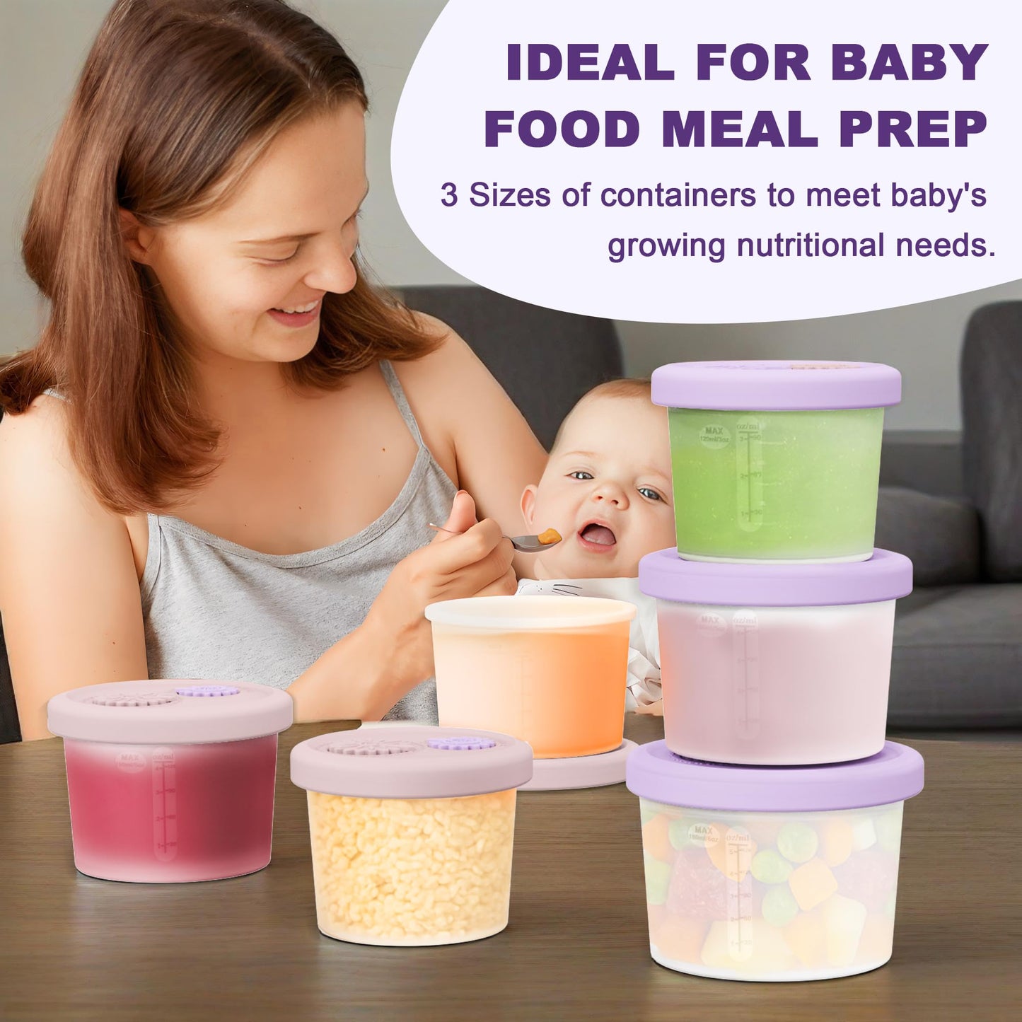 Btrfe Reusable Silicone Baby Food Containers With Date-Tracking Lids | 6-Pack Shatterproof, Freezer & Dishwasher Safe | 3 Sizes