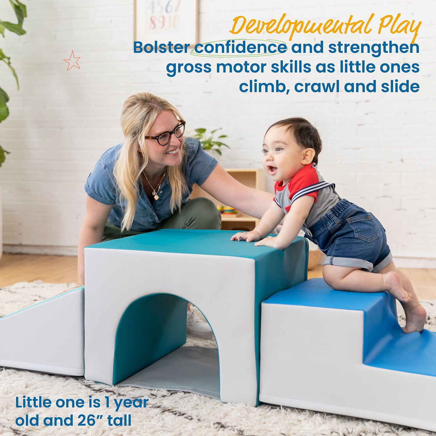 Ecr4Kids Softzone Single Tunnel Climber, Toddler Playset, Contemporary, 3-Piece