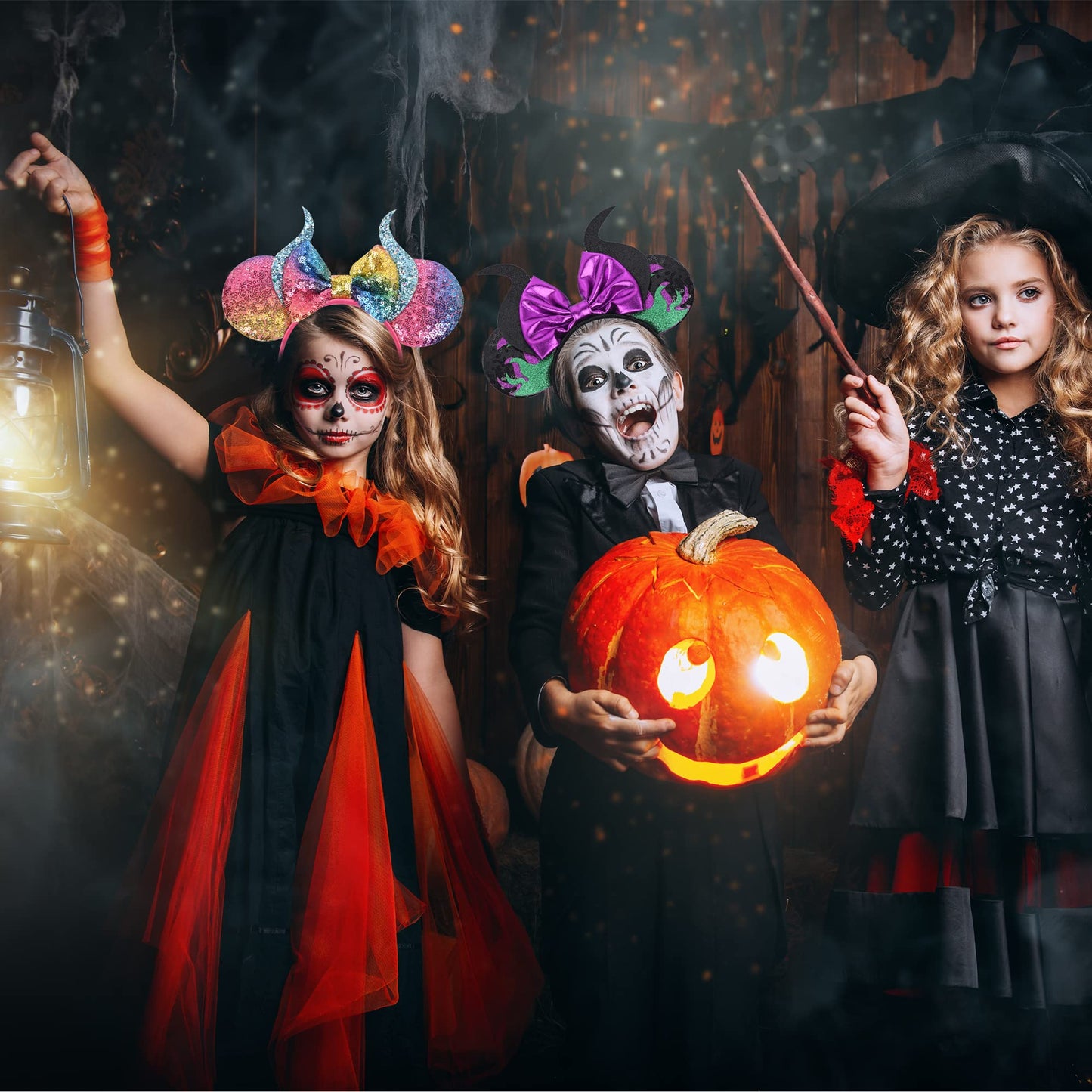 Wispark 2 Pack Halloween Headband For Girls Cute Maleficent Horn Mouse Ears Bow Headbands For Girls Hair Accessories For Women C