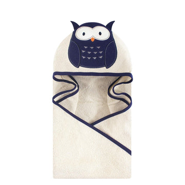 Hudson Baby Unisex Baby Cotton Animal Face Hooded Towel, Navy Owl, One Size