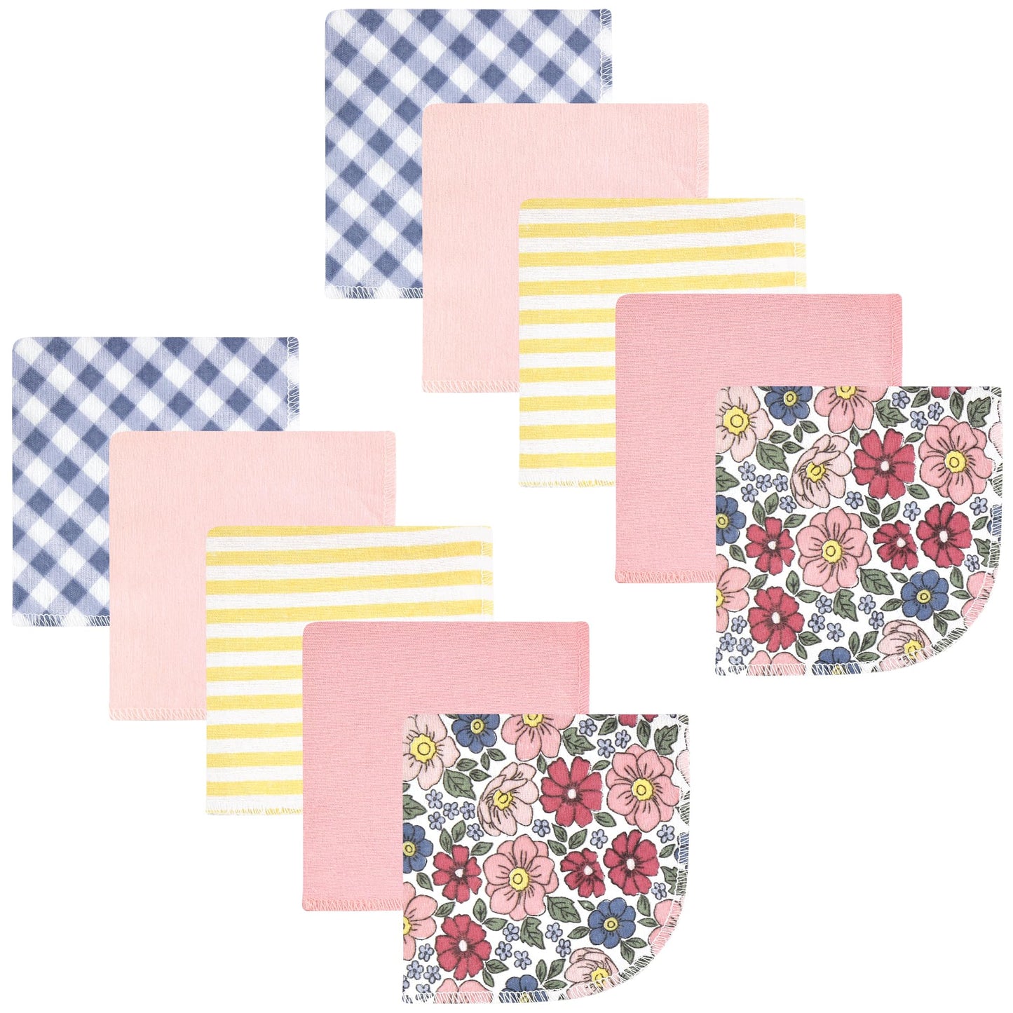 Hudson Baby Unisex Baby Flannel Cotton Washcloths, Pink Blue Pretty Floral 10 Pack, One Size