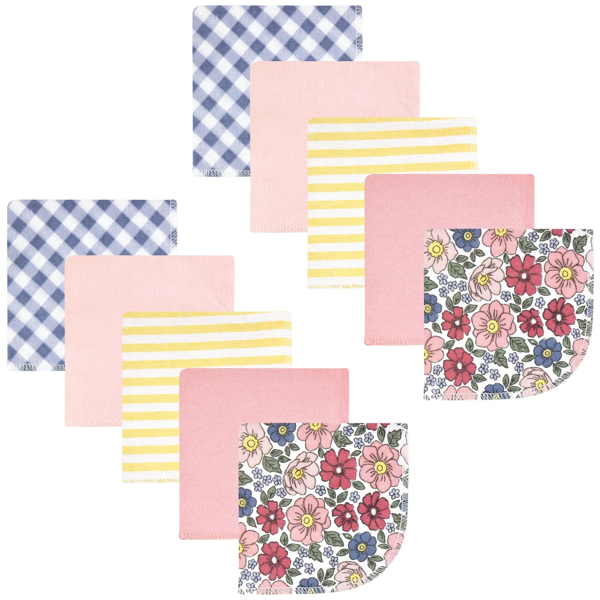 Hudson Baby Unisex Baby Flannel Cotton Washcloths, Pink Blue Pretty Floral 10 Pack, One Size