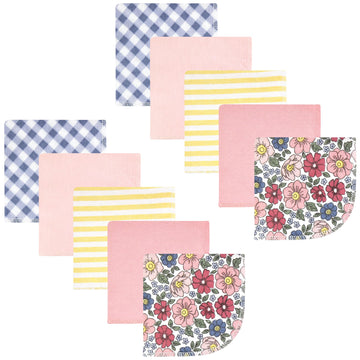 Hudson Baby Unisex Baby Flannel Cotton Washcloths, Pink Blue Pretty Floral 10 Pack, One Size