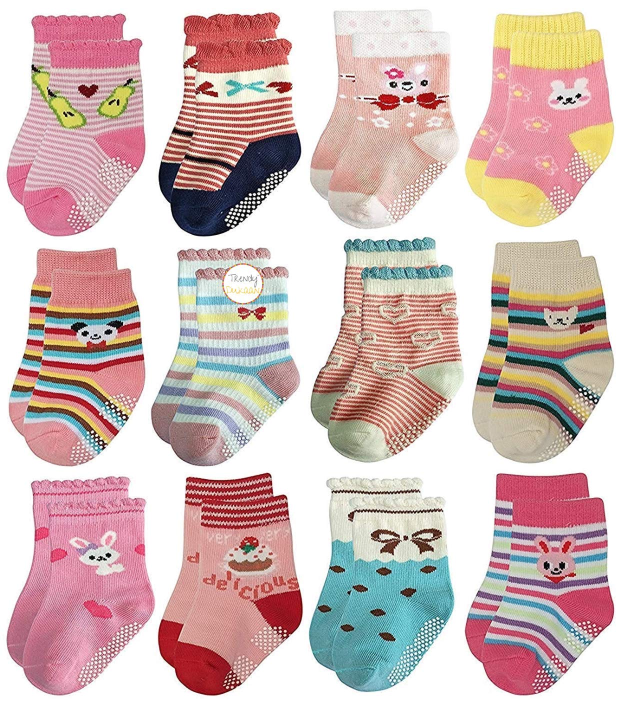 Trendy Dukaan KidS/BabyS Cotton Grip Ankle Length Socks (Colors And Design May Vary, Pack Of 4, 612 Months, Multicolor)