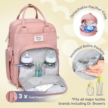 Ruvalino Diaper Bag Backpack, Multifunction Travel Pack Maternity Baby Changing Bags, Large Capacity, Waterproof, Pink