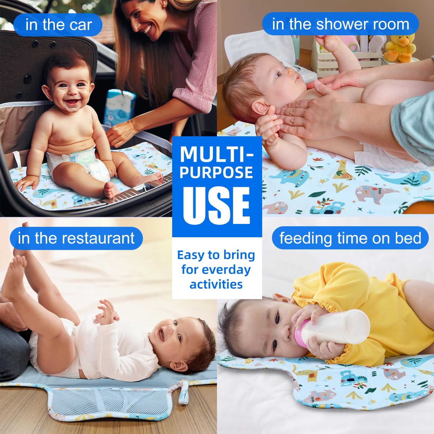 Baby Portable Diaper Changing Pad, Cotton Waterproof Foldable Infant Changing Mat With Storage Pocket For Home Travel Outside Ne
