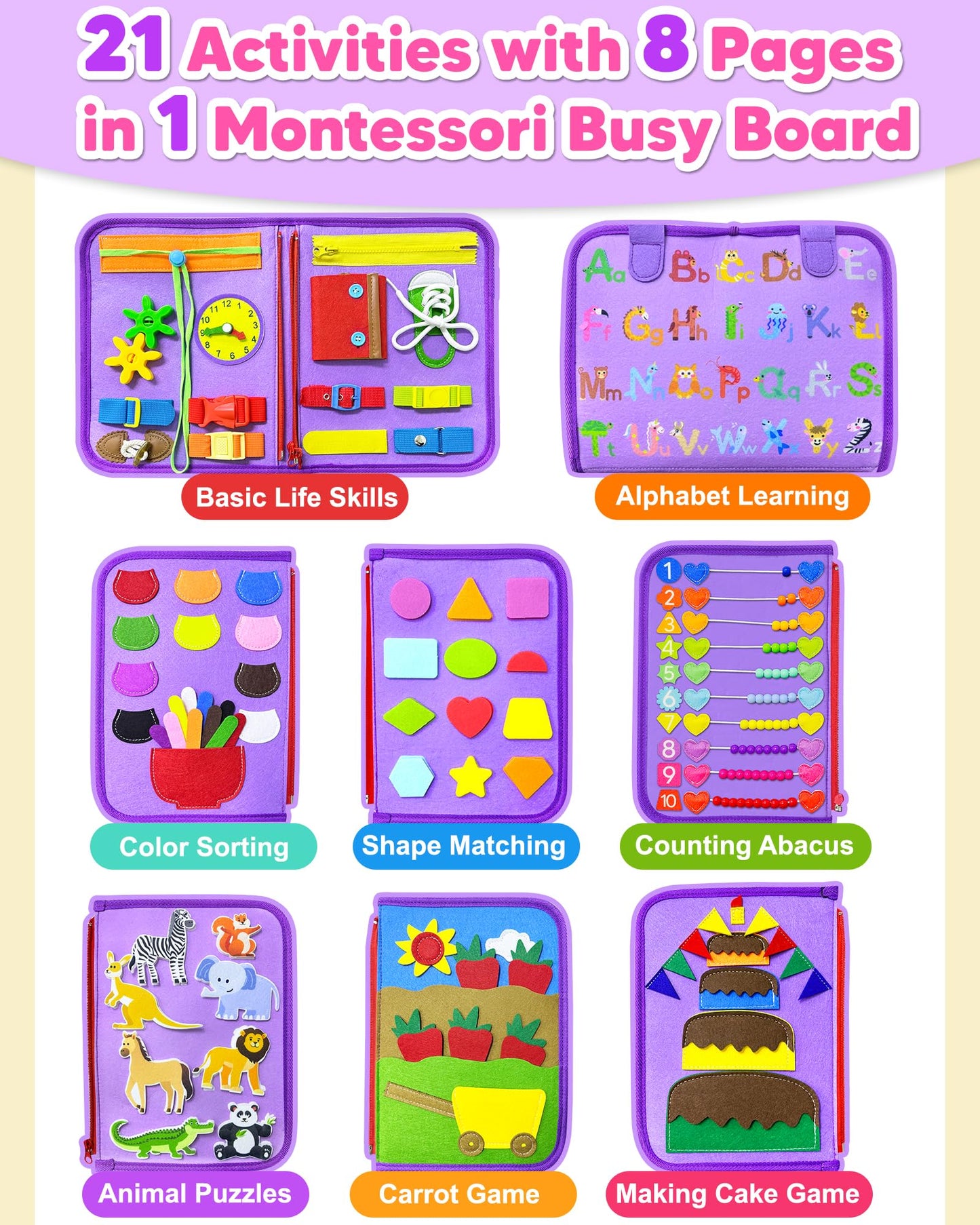Exorany Busy Board Montessori Toys for Toddler Boy Girl Birthday Gifts, Busy Book Sensory Learning Toys for Toddlers, Toddler Ai