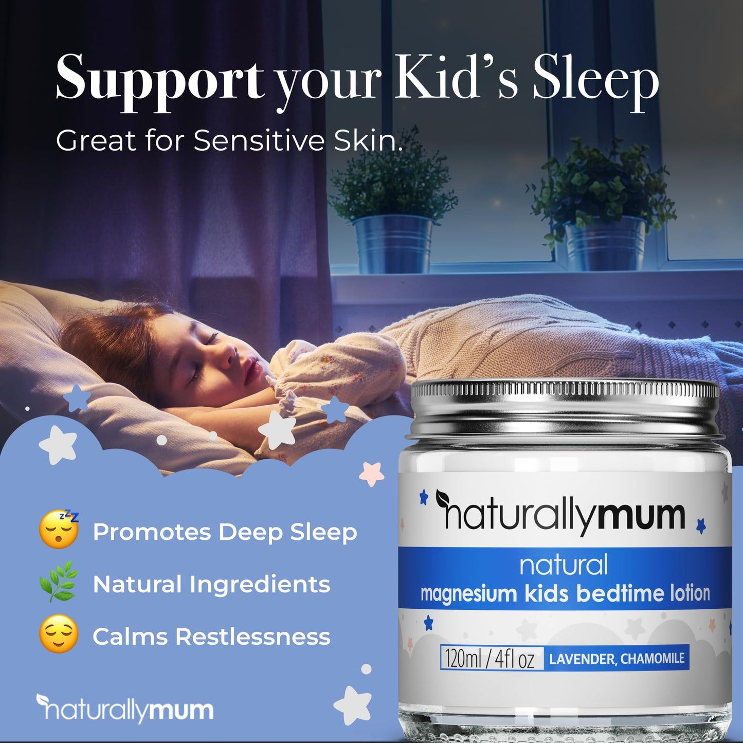 Naturallymum Naturally Mum - Magnesium Lotion For Kids & Babies [Natural & Safe] - Juniors Bedtime Lotion - Magnesium Sleep Crea