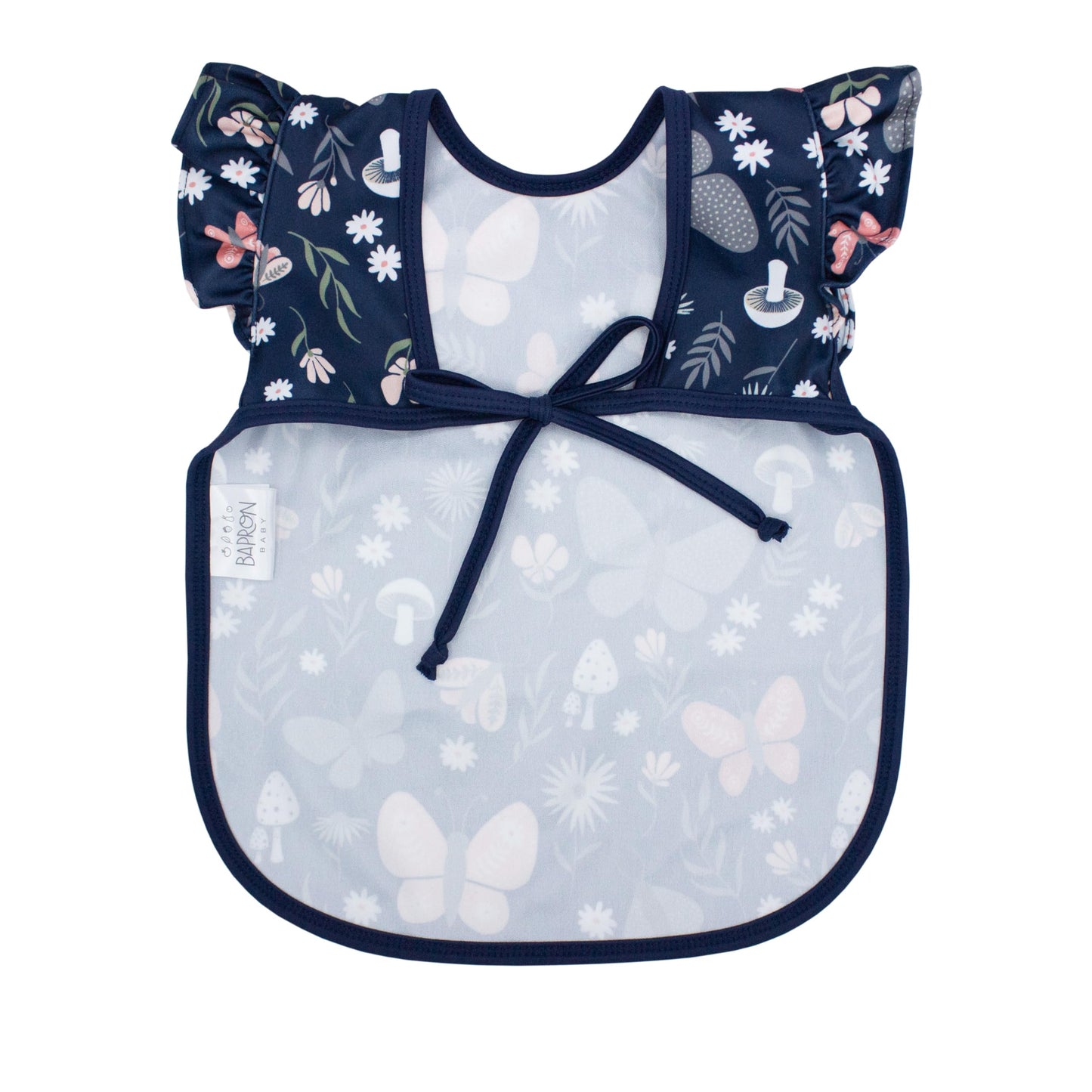 Bapronbaby Flutter Butterfly Garden Bapron - No Neck Tie Safer Bib For Baby & Toddler - Soft Waterproof Stain Resistant - Machin