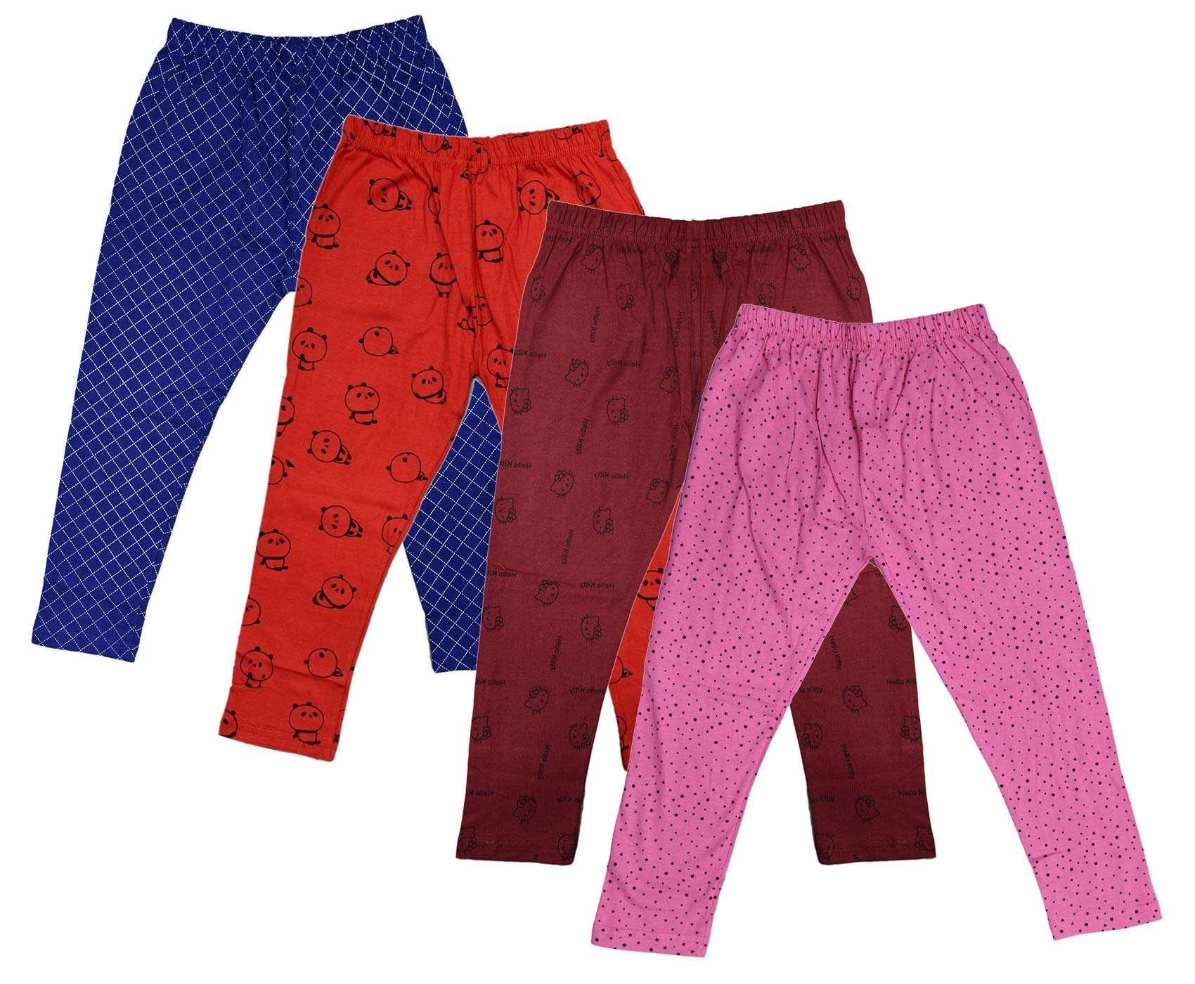 IndiWeaves Girls Pure Cotton Stylish Printed Capris 3/4th Pants (Pack of 4) Blue,Red,Maroon1,Pink1
