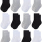 Rative 12-Pack Cotton Crew Socks For Unisex Baby Infant Toddler Kids Boys Girls(1-3T,12-Pairs/4Black+4White+4Grey)