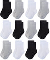 Rative 12-Pack Cotton Crew Socks For Unisex Baby Infant Toddler Kids Boys Girls(1-3T,12-Pairs/4Black+4White+4Grey)