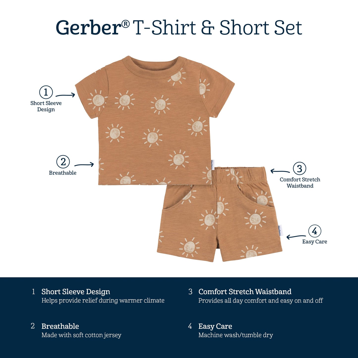Gerber Baby Boys T-Shirt And Shorts Set, Suns, 12 Months