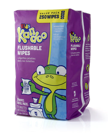 Flushable Wipes for Baby and Kids by Kandoo, Unscented for Sensitive Skin, Hypoallergenic Potty Training Wet Cleansing Cloths, 2