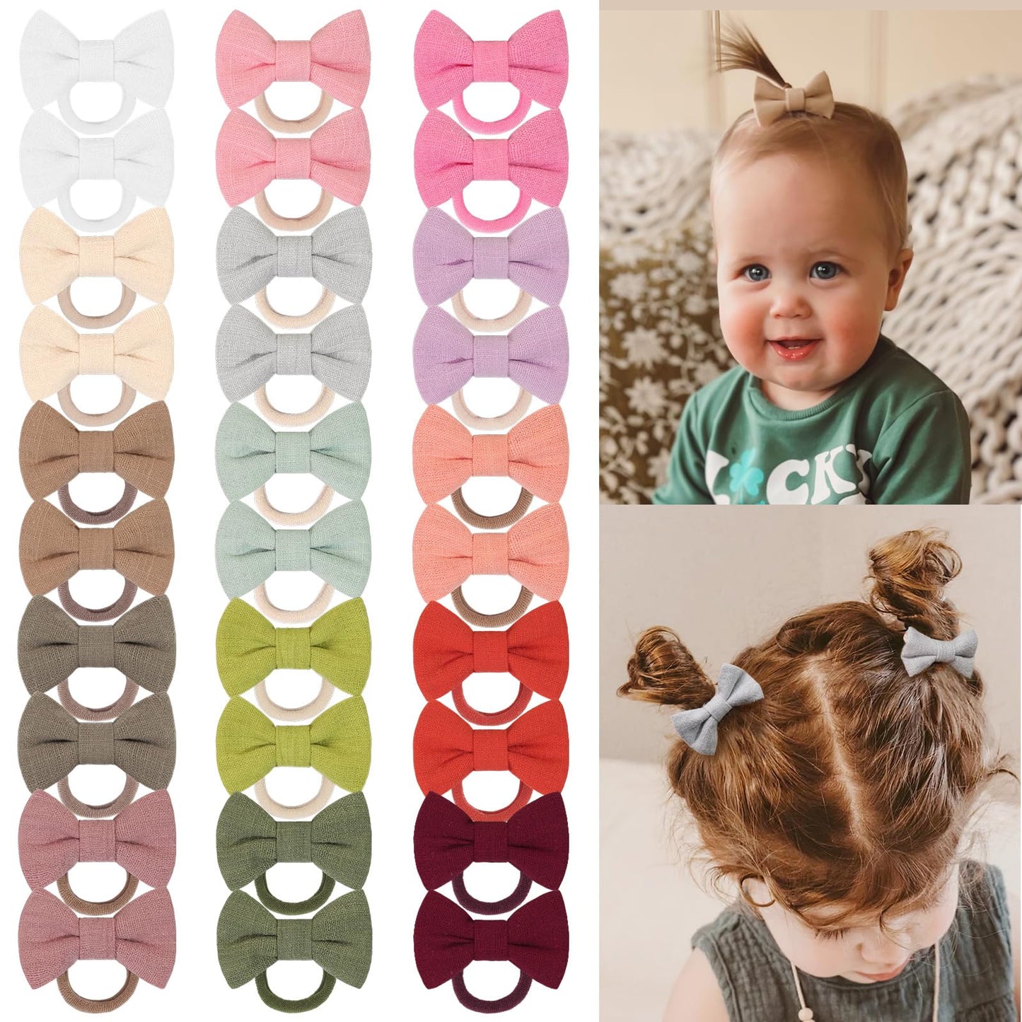 Bbgifts 30Pcs Baby Hair Bows Ties, Hair Rubber Bands For Baby Girls ' Fine Hair, No Damage Soft Elastic Nylon Hair Bands, Pigtai