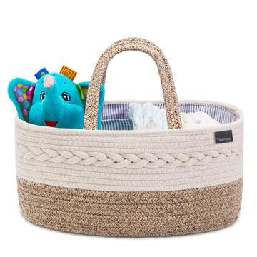 Yeayee Baby Diaper Caddy Organizer, Portable Nursery Storage Basket With Changeable Compartments, 100% Cotton Woven Rope Baskets