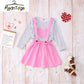 Modntoga Toddler Baby Girl Valentine'S Day Outfit Long Sleeve Dot Heart Shirt Top+Suspender Strap Red Skirts Set(18M-7Y) (Pink,