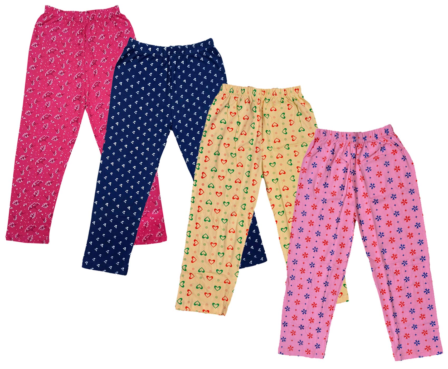 IndiWeaves Girls Regular Fit Cotton Pajama Pants Pack of 4 | All Over Printed Multicolor Pyjama Bottoms | Soft Breathable Nightw