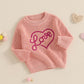 Nokpsedcb Baby Girl Cute Long Sleeve Heart Flowers Embroidery Oversized Sweater Toddler Valentine Outfit (Pink Love, 9-12 Months