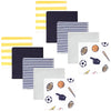 Hudson Baby Unisex Baby Flannel Cotton Washcloths, Sports Fan 10 Pack, One Size
