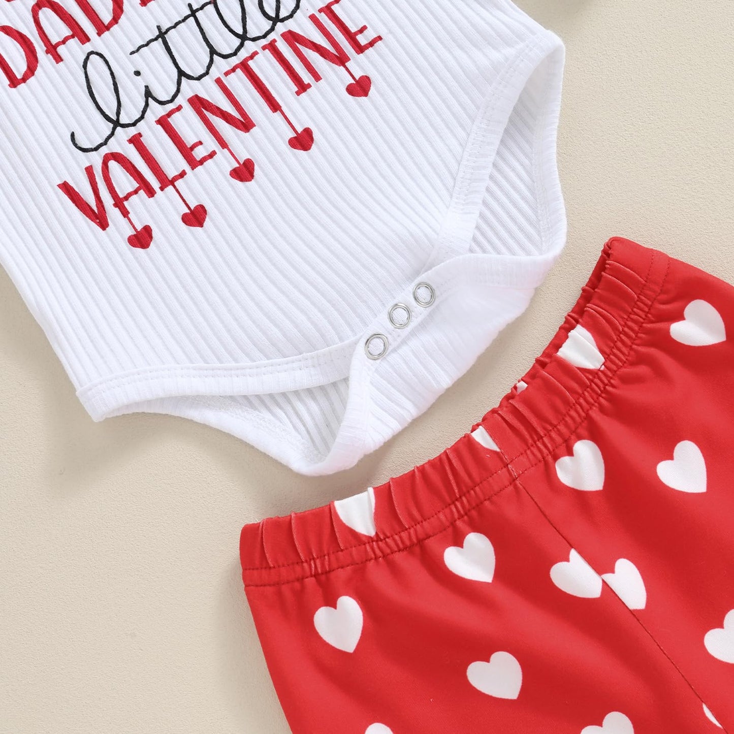 Twopumpkin My First Valentines Day Baby Girl Outfit Infant Daddys Valentines Onesie Newborn Bell Bottoms Valentines Clothes (Mom