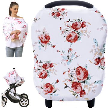 Baby Car Seat Covers - Stroller Canopy Breastfeeding Covers, Multi-Use Carseat Canopy, For Boys And Girls Shower Gift (Print Flo