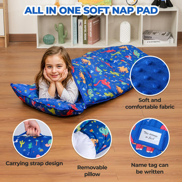 Toddler Nap Mat With Matching Backpack & Lunchbox, Kids Sleeping Bag With Removable Pillow & Blanket, Napping Mats For Preschool