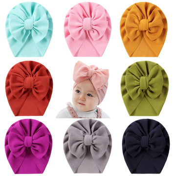 Cinaci 8 Pack Knotted Big Bowknot Hair Bow Turban Hats Beanie Caps Headwraps For Baby Girls Infants Toddlers Kids