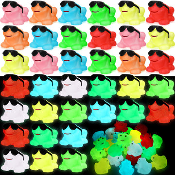 Halloscume 24 Pack Spring Rubber Frogs Bulk Squeak and Floating Rubber Bath Toy Glow in the Dark Mini Floating Frogs for Baby Sh